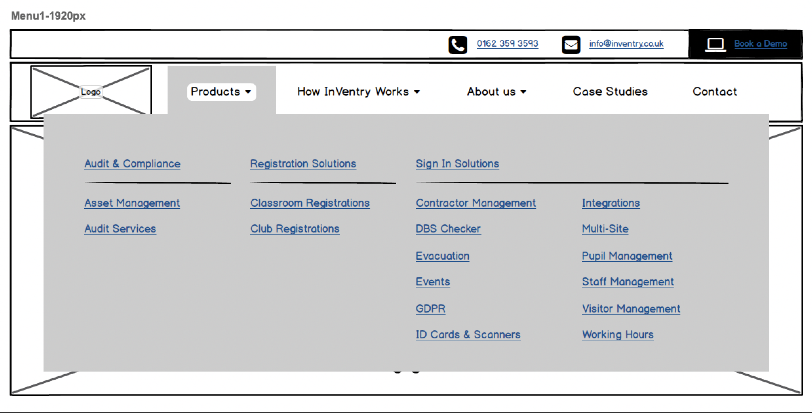 inventry wireframes mega menu